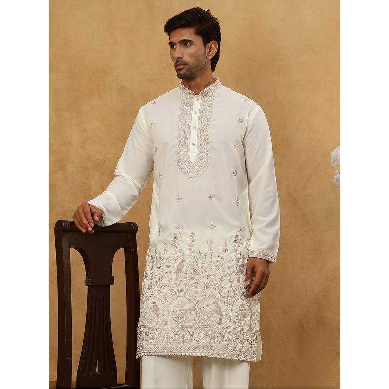 Jompers Men White Luxury Japanese Imported Kurta (S)