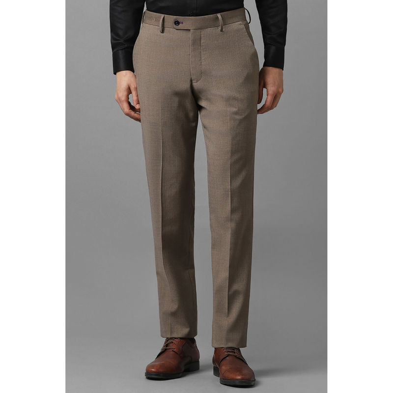 Louis Philippe Men Brown Slim Fit Textured Flat Front Formal Trousers (32)