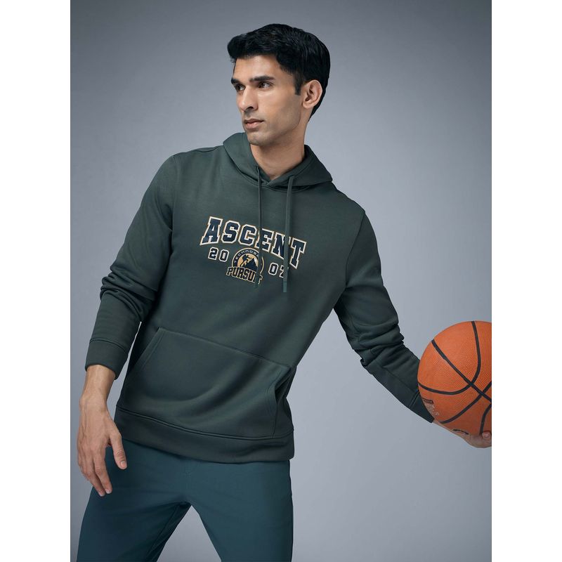 Technosport Men Printed Slim Fit Hooded Sports Sweatshirt With Technowarm+ - Green (M)