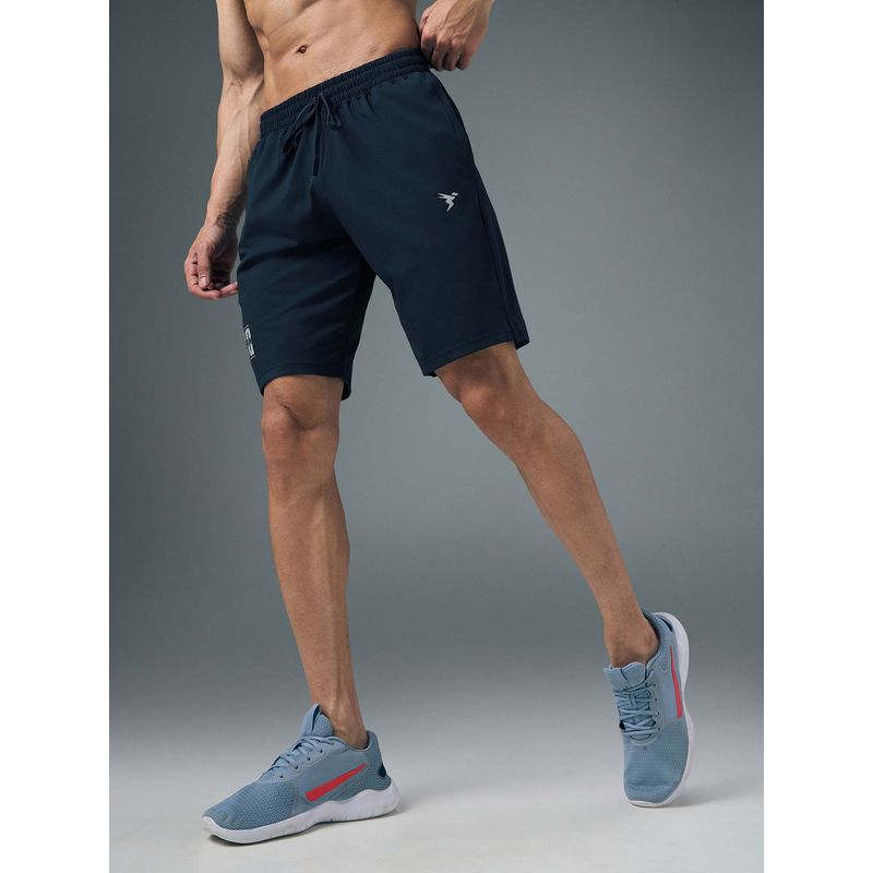 Technosport Men Solid Relaxed Fit Sports Shorts With Elastolite - Navy Blue (2XL)