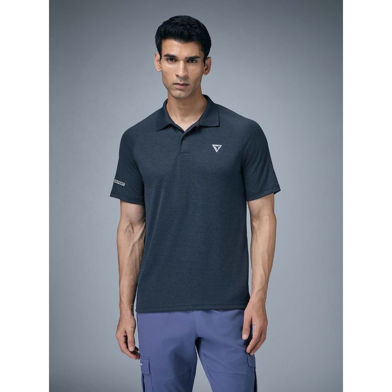 Technosport Men Melange Slim Fit Sports Polo T-Shirt With Double Cool - Navy Blue (M)