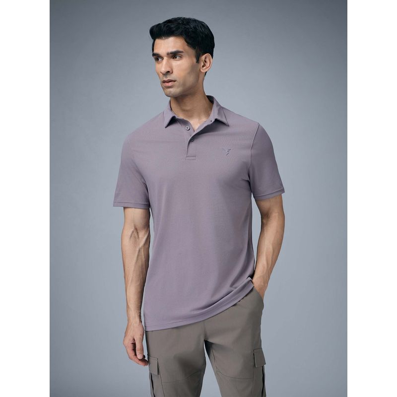 Technosport Men Solid Slim Fit Sports Polo T-Shirt With Cotflex - Purple (L)