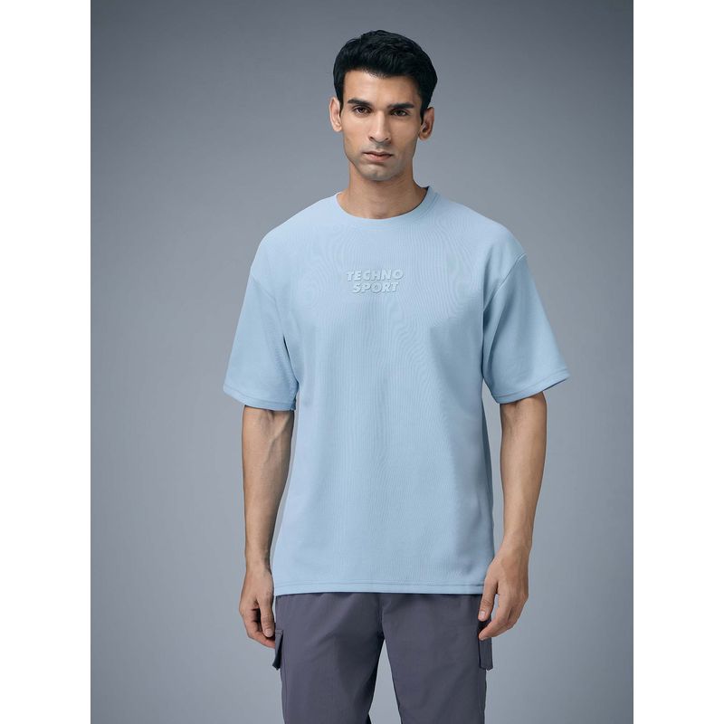 Technosport Men Textured Oversized Round Neck T-Shirt With Cotflex - Blue (S)
