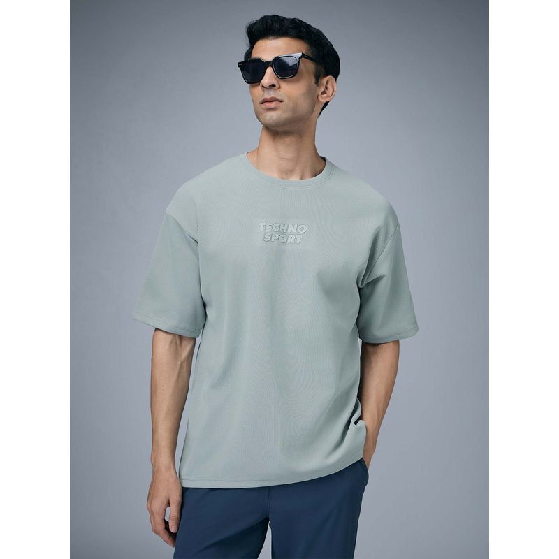 Technosport Men Textured Oversized Round Neck T-Shirt With Cotflex - Grey (S)