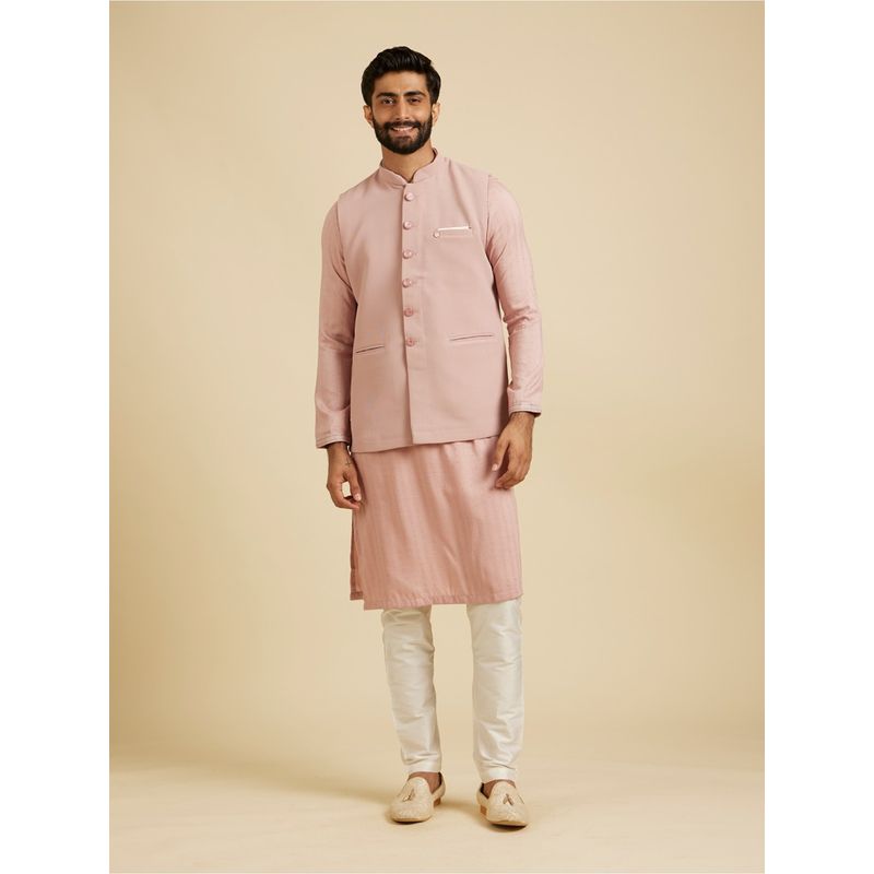 Manyavar Pink Blended Rayon Self-Textured Jackets for Men (S)