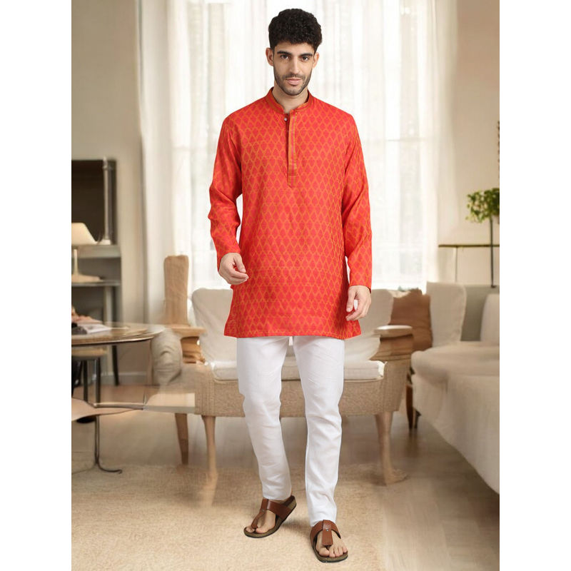TATTVA Men Red Toned Ethnic Motifs Chikankari Kurta (38)
