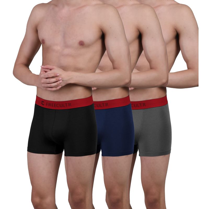 FREECULTR Mens Underwear AntiBacterial Micromodal AntiChaffing Trunk, Pack of 3 - Multi-Color (M)