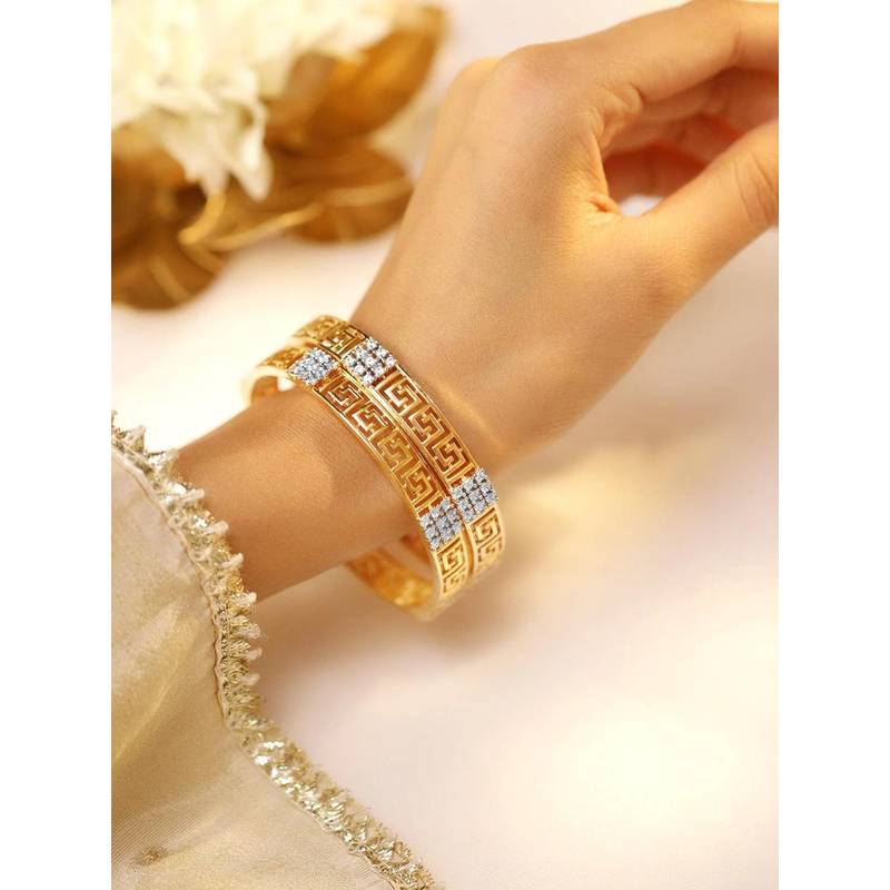 ZEVARLY Crafted with Sparkling CZ Stones AD Designer Bangles (2.2)