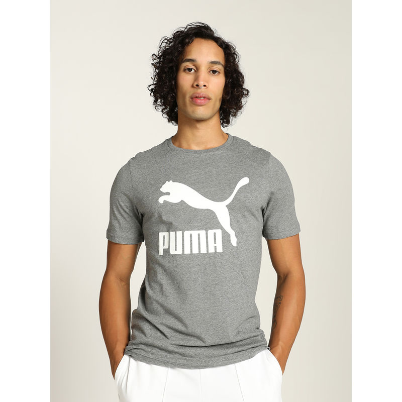 Puma Classics Logo Men Grey T-Shirt (XS)