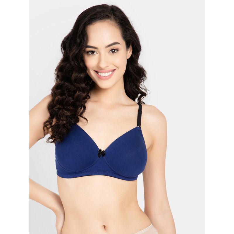 Clovia Cotton Solid Padded Full Cup Wire Free T-shirt Bra - Blue (40B)