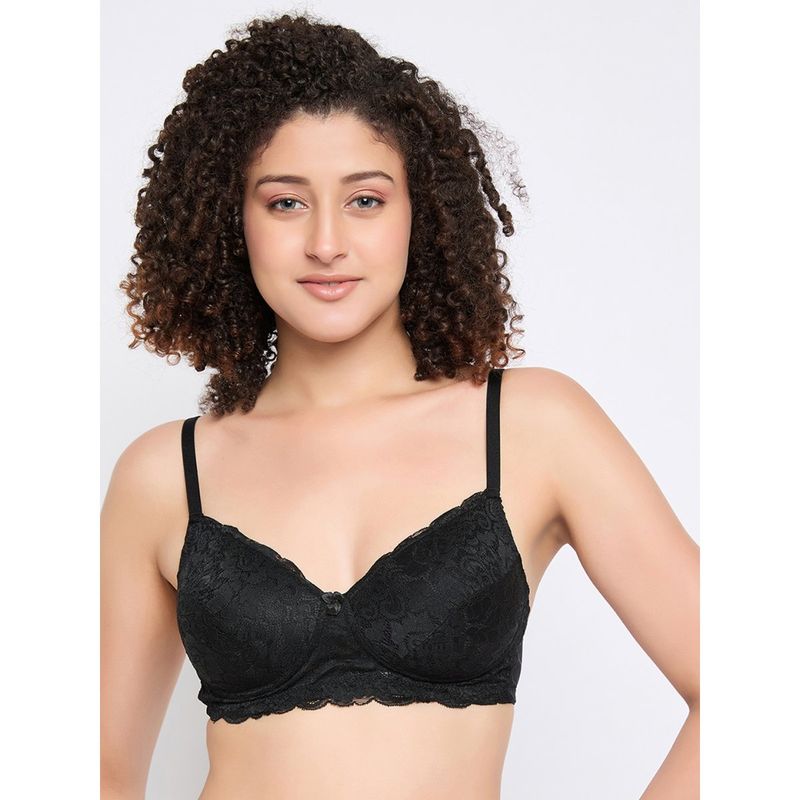 Clovia lace Solid Padded Full Cup Wire Free Everyday Bra - Black (32D)