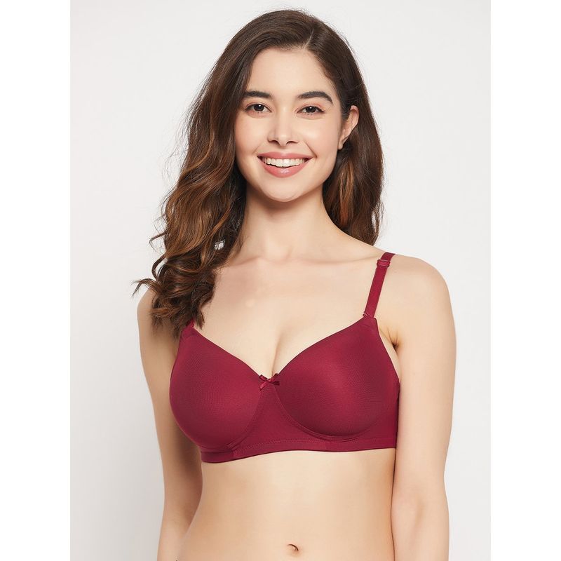 Clovia lace Solid Padded Full Cup Wire Free T-shirt Bra - Maroon (42B)