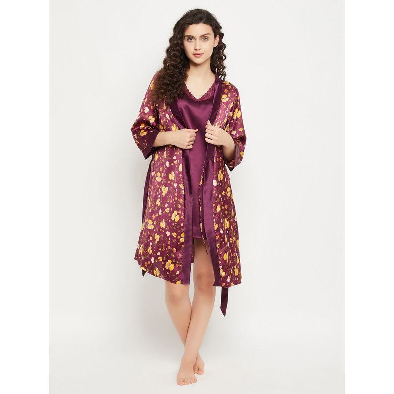 Clovia Satin Printed Robe (Set of 2) (L)