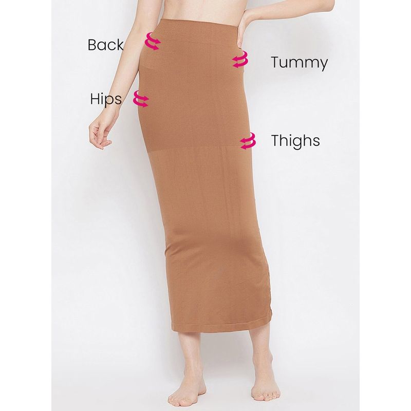 Clovia Saree Shapewear Petticoat with Side Slit in Light Brown (S)