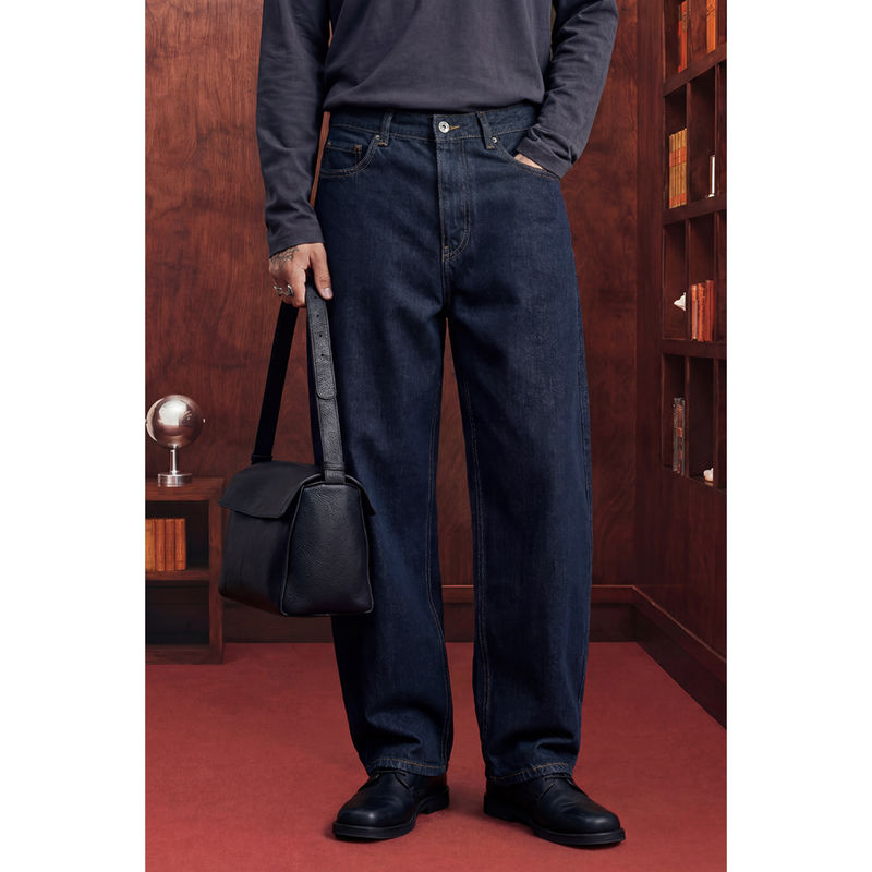 Snitch Navy Blue Denim Relaxed Casual Jeans for Men (30)