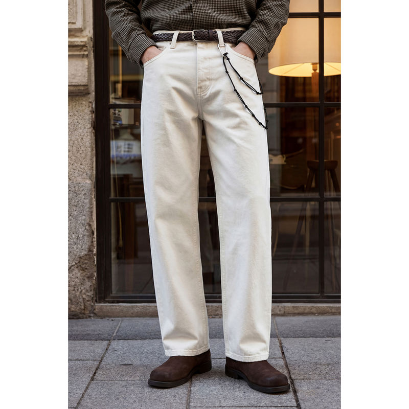 Snitch White Denim Loose Casual Jeans for Men (32)