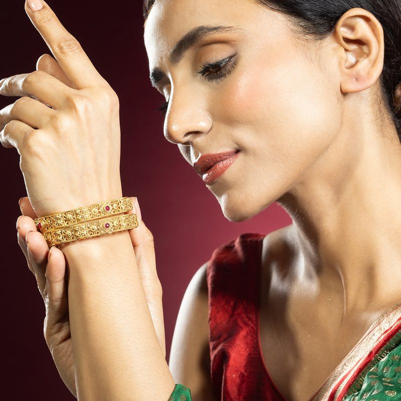 Niscka 24K Gold Plated Ruby Kada 2.8 (Set of 2)