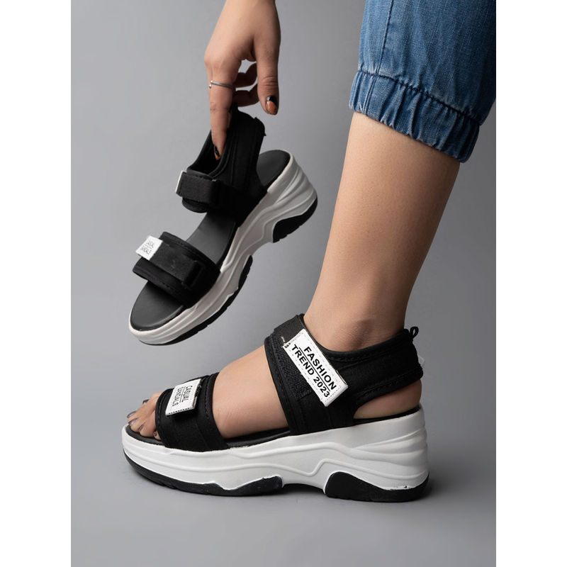 Shoetopia Women Black Sandals (EURO 38)