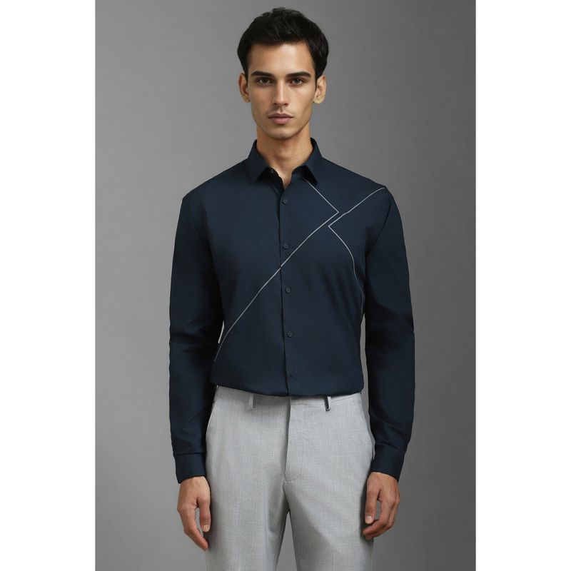 Louis Philippe Men Navy Super Slim Fit Patterned Full Sleeves Formal Shirt (39)