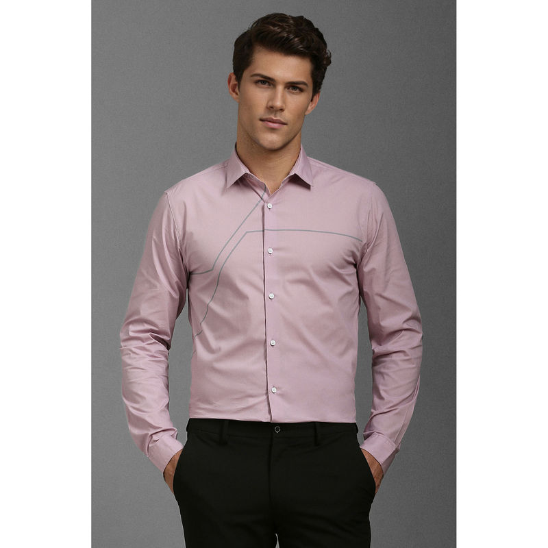 Louis Philippe Men Pink Super Slim Fit Patterned Full Sleeves Formal Shirt (40)