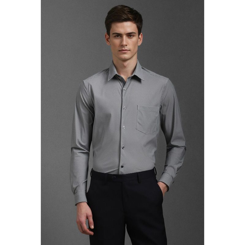 Louis Philippe Men Grey Slim Fit Print Full Sleeves Formal Shirt (44)