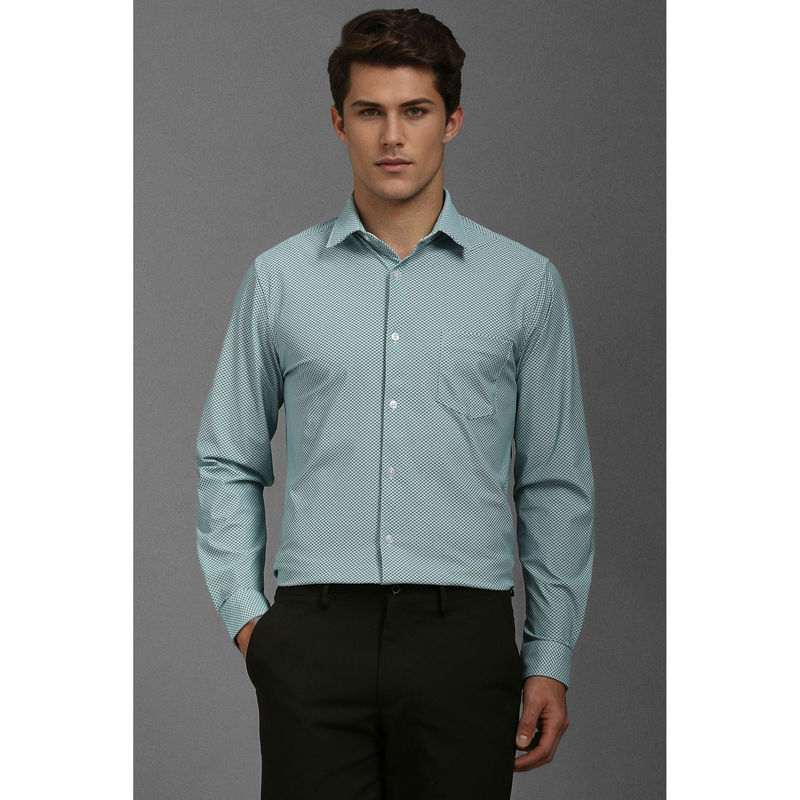Louis Philippe Men Green Slim Fit Print Full Sleeves Formal Shirt (39)