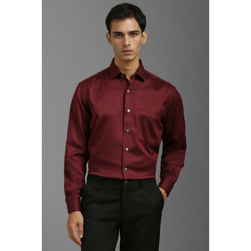 Louis Philippe Men Maroon Classic Fit Textured Full Sleeves Formal Shirt (40)