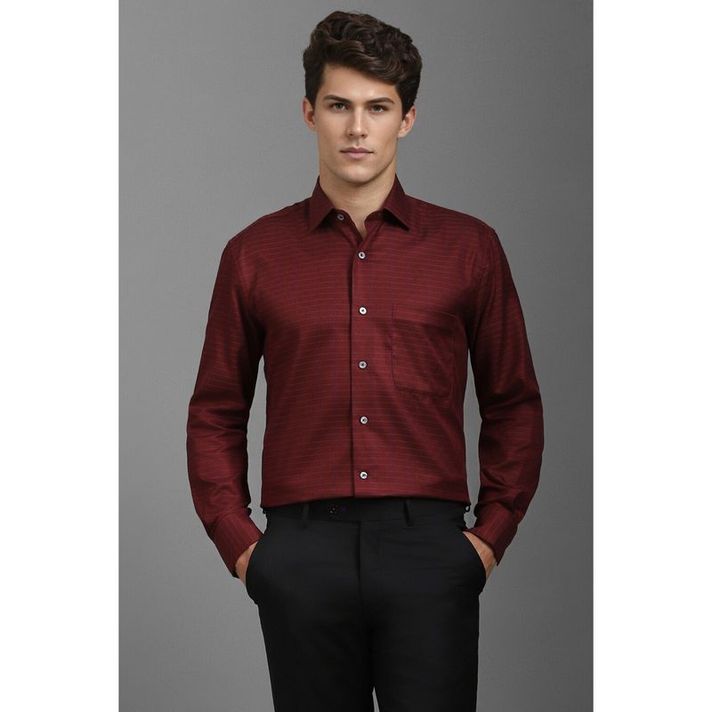 Louis Philippe Men Maroon Classic Fit Stripe Full Sleeves Formal Shirt (39)