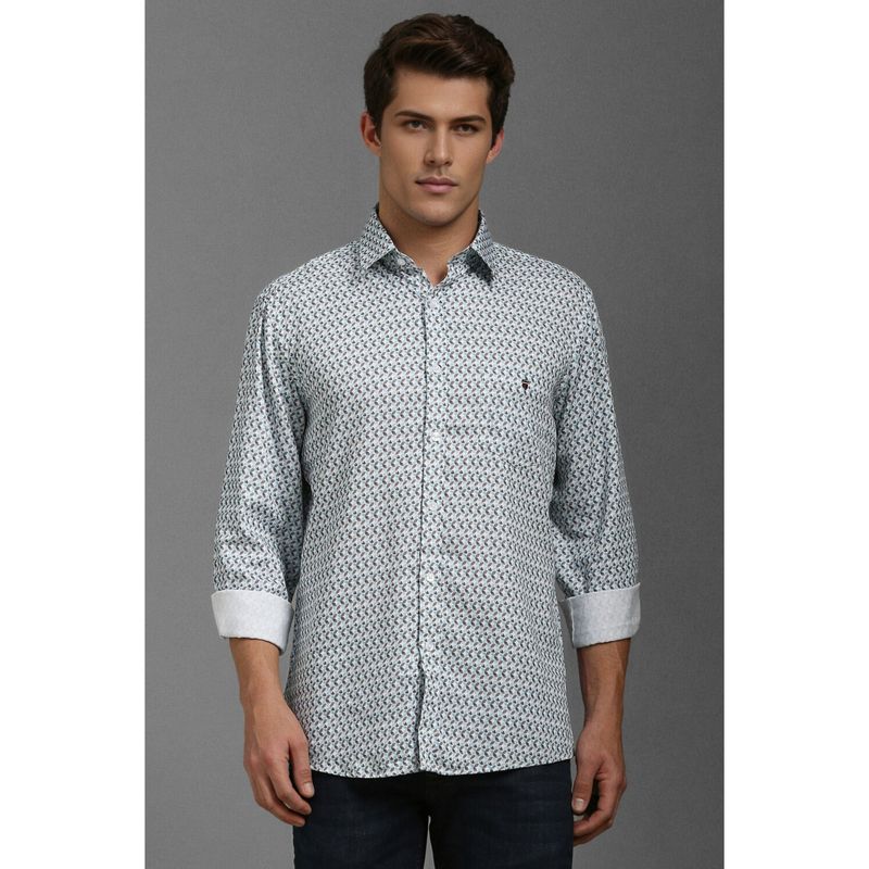 Louis Philippe Men Blue Slim Fit Print Full Sleeves Casual Shirt (39)