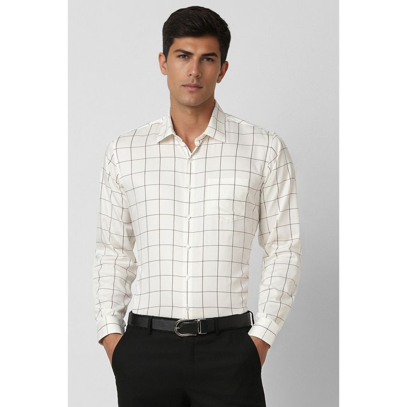 Van Heusen Men Cream Slim Fit Check Full Sleeves Formal Shirt (39)