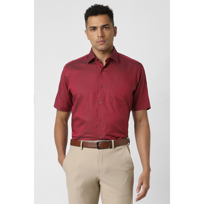 Van Heusen Men Red Regular Fit Solid Half Sleeves Wedding Shirt (38)