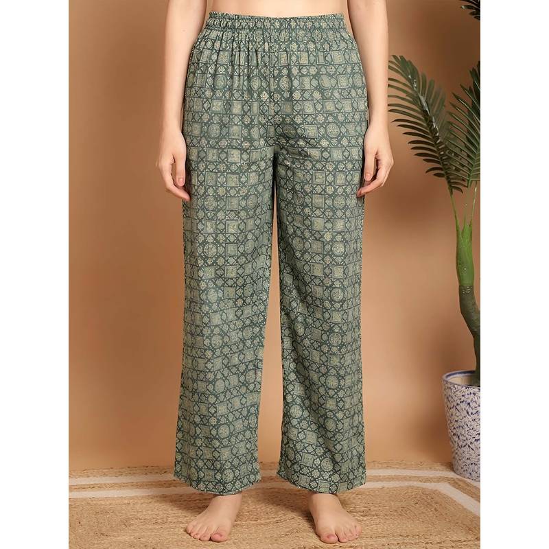 Indreams Green Cotton Printed Pyjama (5XL)