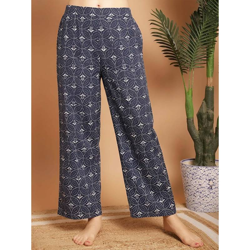 Indreams Blue Cotton Printed Pyjama (2XL)