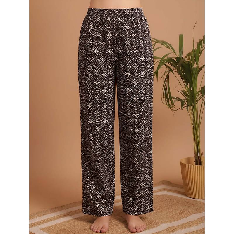 Indreams Black Cotton Printed Pyjama (M)