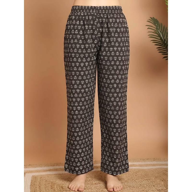 Indreams Black Cotton Printed Pyjama (M)