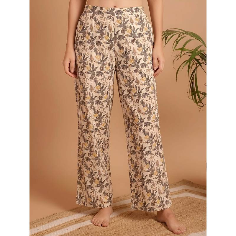 Indreams Beige Cotton Floral Printed Pyjama (XL)