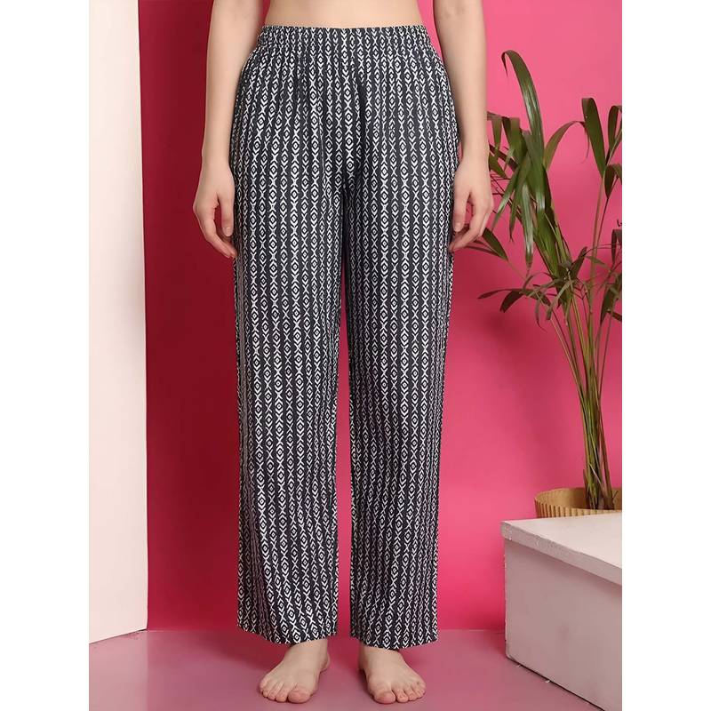 Indreams Black Cotton Printed Pyjama (M)