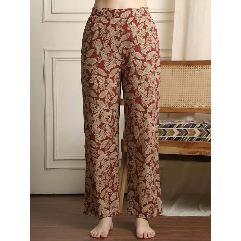 Indreams Maroon Cotton Floral Printed Pyjama (4XL)