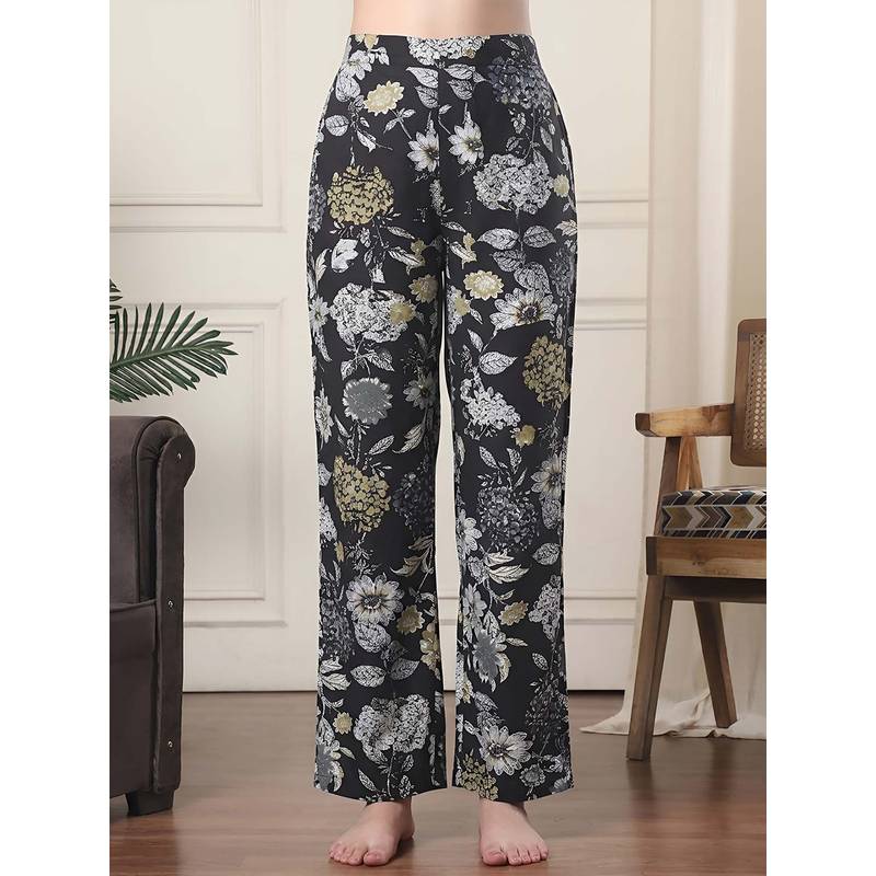 Indreams Black Cotton Floral Printed Pyjama (M)