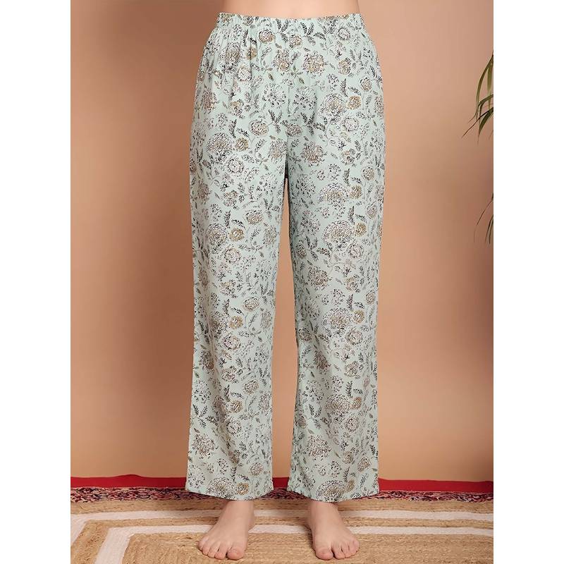Indreams Green Cotton Floral Printed Pyjama (2XL)