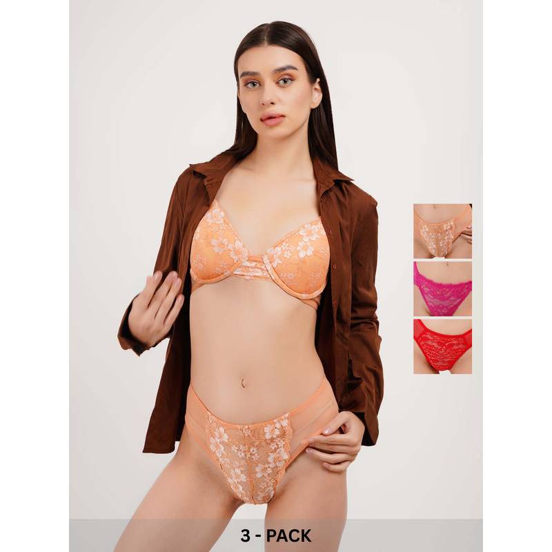 Curwish Women's Enchantress Lace Briefs (Pack Of 3) (S)