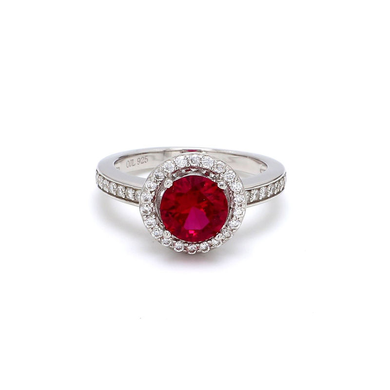 Ornate Jewels -925 Sterling Silver American Diamond Created Ruby Solitaire Ring For Womens Size -12