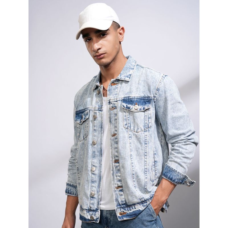 HIGHLANDER Men Indigo Spread Collar Denim Jacket (M)