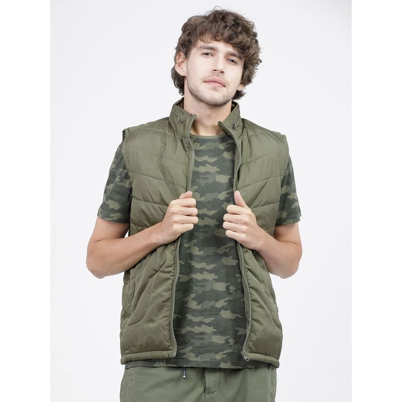 HIGHLANDER Men Olive Green Solid Puffer Jacket (M)