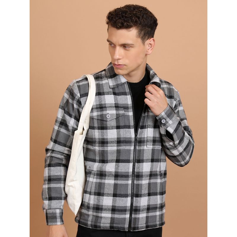 HIGHLANDER Men Checked Open Front Flannel Checked Shacket (M)