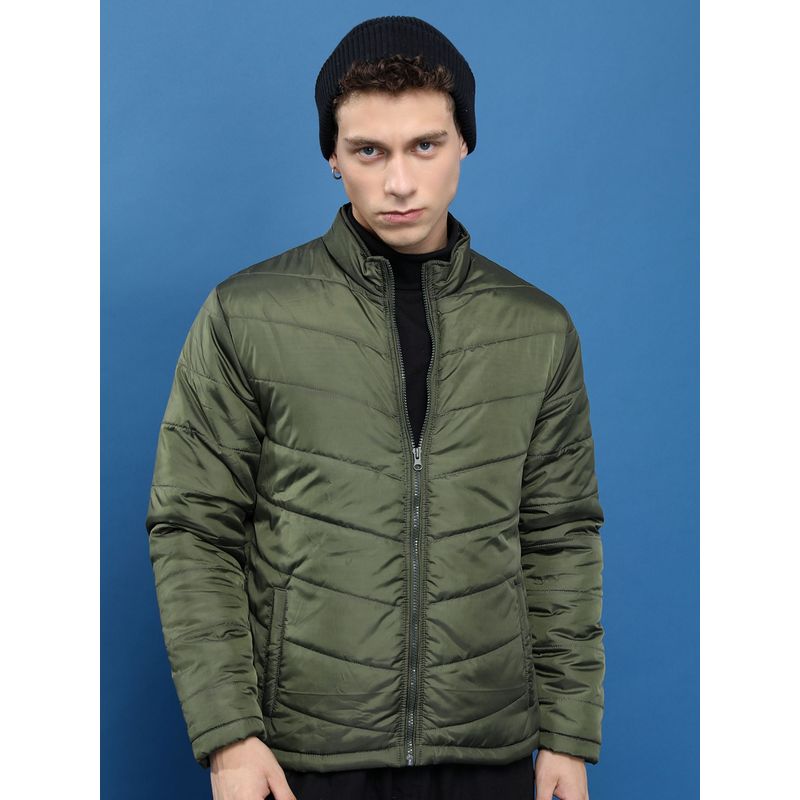 HIGHLANDER Men Stand Collar Padded Jacket-Olive (2XL)