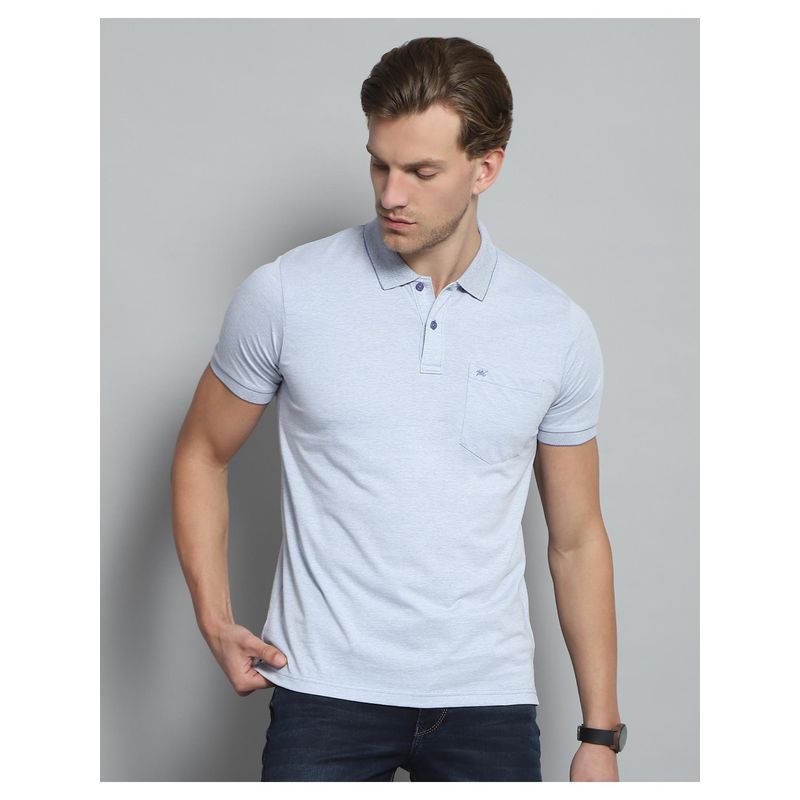 Monte Carlo Mens Solid Blue Collar Neck Half Sleeve Polo T-shirt (L)