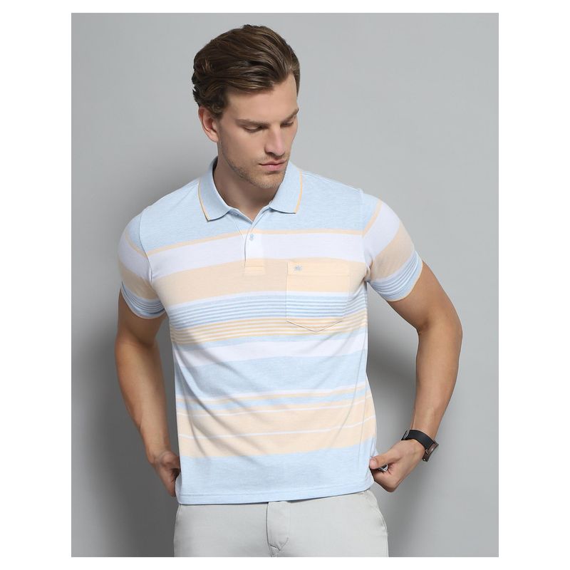 Monte Carlo Mens Striped Blue Collar Neck Half Sleeve Polo T-shirt (L)