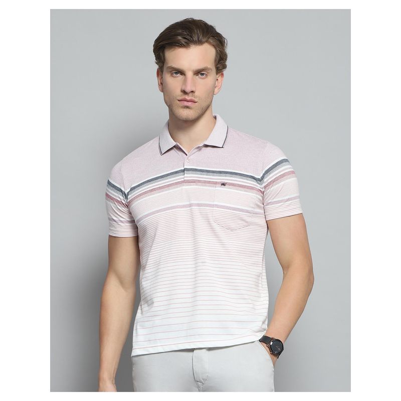 Monte Carlo Mens Striped Pink Collar Neck Half Sleeve Polo T-shirt (2XL)