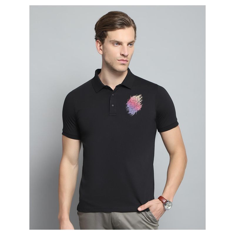 Monte Carlo Mens Black Collar Neck Half Sleeve Polo T-shirt (M)